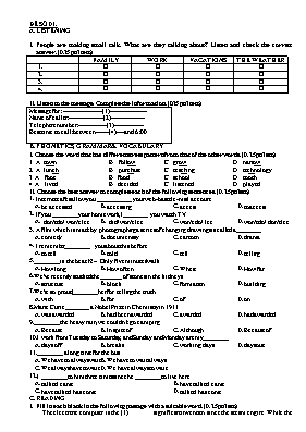 Bộ đề thi môn Tiếng Anh Lớp 9